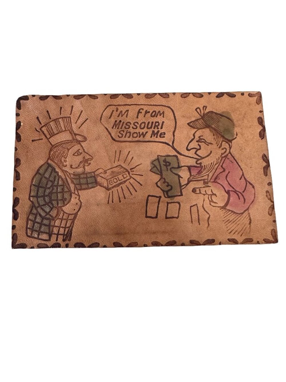Vintage Handmade Leather Postcard Im From Missouri Show Me Humor 1907 Postmark